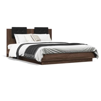 Рамка за легло с табла, кафяв дъб, 120x200 см, инженерно дърво