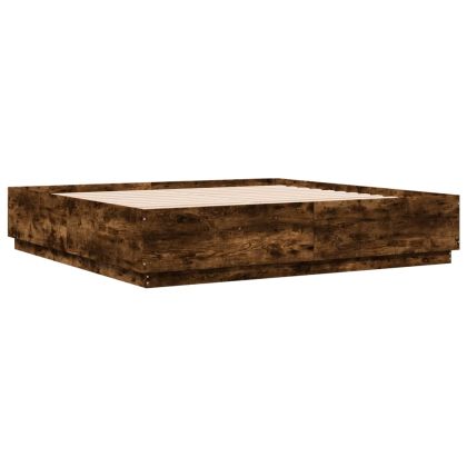 Рамка за легло с LED осветление, опушен дъб, 200x200 см