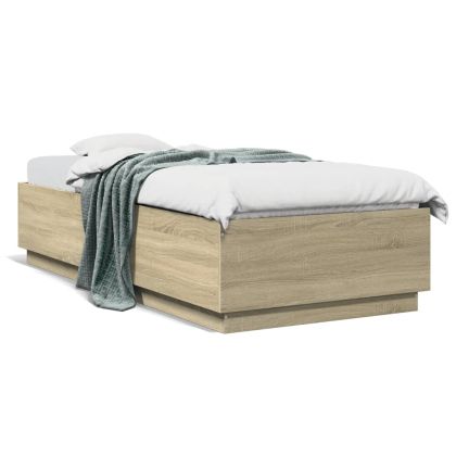 Рамка за легло с LED осветление, дъб сонома, 90x200 см