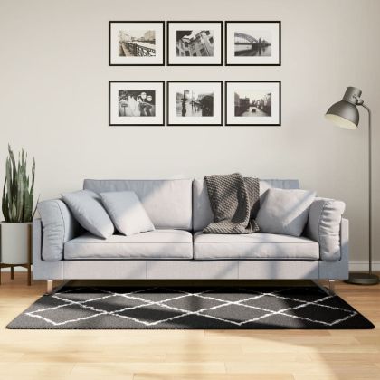 Шаги килим с дълъг косъм "PAMPLONA", черно-кремав, 80x150 см