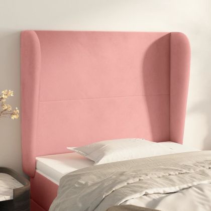 Горна табла за легло с уши, розова, 83x23x118/128 см, кадифе