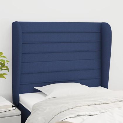 Горна табла за легло с уши, синя, 93x23x118/128 см, плат