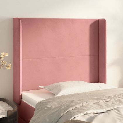 Горна табла за легло с уши, розова, 83x16x118/128 см, кадифе