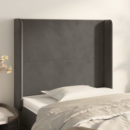 Горна табла за легло с уши, тъмносива, 93x16x118/128 см, кадифе