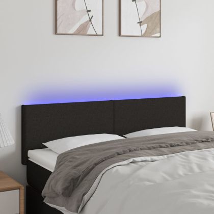 LED горна табла за легло, черна, 144x5x78/88 см, плат