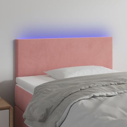 LED горна табла за легло, розова, 80x5x78/88 см, кадифе