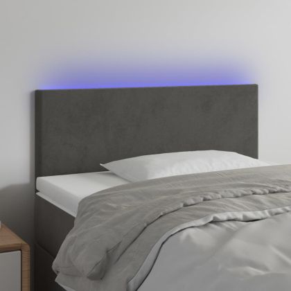 LED горна табла за легло, тъмносива, 100x5x78/88 см, кадифе