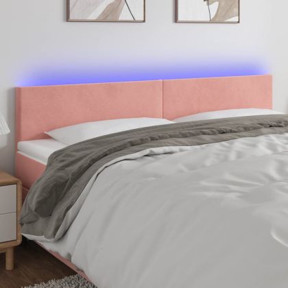 LED горна табла за легло, розова, 160x5x78/88 см, кадифе