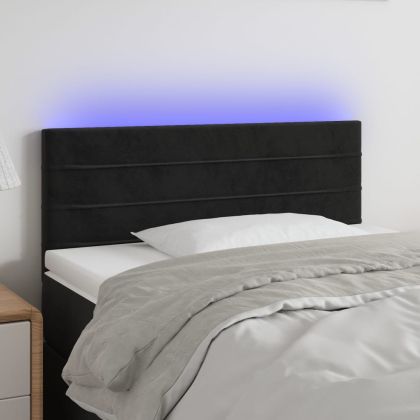 LED горна табла за легло, черна, 80x5x78/88 см, кадифе