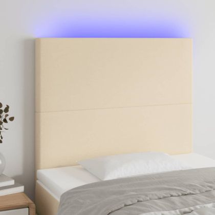 LED горна табла за легло, кремава, 90x5x118/128 см, плат