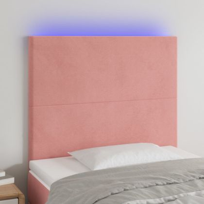 LED горна табла за легло, розова, 80x5x118/128 см, кадифе