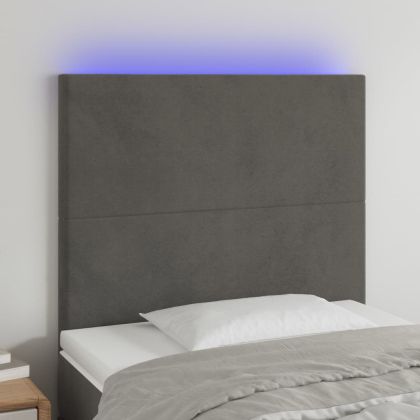 LED горна табла за легло, тъмносива, 90x5x118/128 см, кадифе