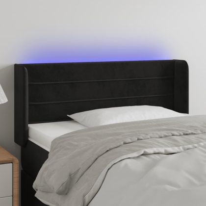 LED горна табла за легло, черна, 83x16x78/88 см, кадифе