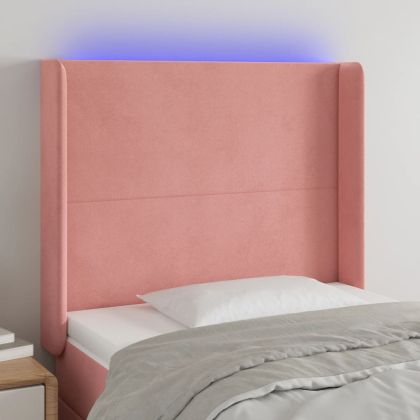 LED горна табла за легло, розова, 83x16x118/128 см, кадифе