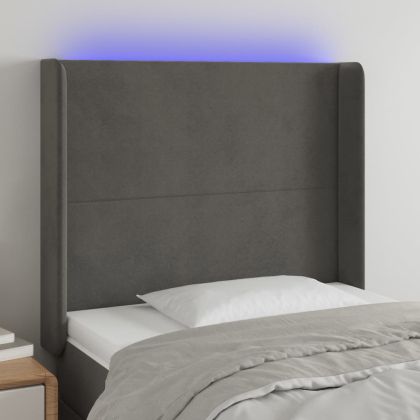 LED горна табла за легло, тъмносива, 93x16x118/128 см, кадифе