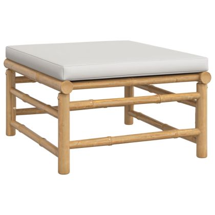 Градински комплект със светлосиви възглавници, 6 части, бамбук