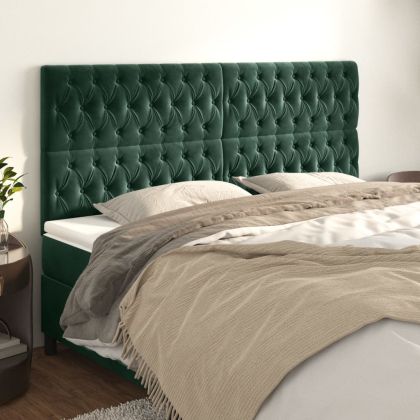 Горни табли за легло, 4 бр, тъмнозелена, 90x7x78/88 см кадифе