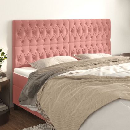 Горна табла за легло, 4 бр, розова, 90x7x78/88 см, кадифе