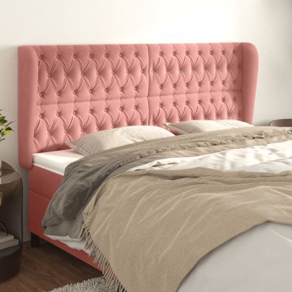 Горна табла за легло с уши, розова, 183x23x118/128 см, кадифе