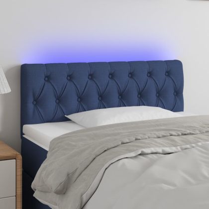 LED горна табла за легло, синя, 90x7x78/88 см, плат