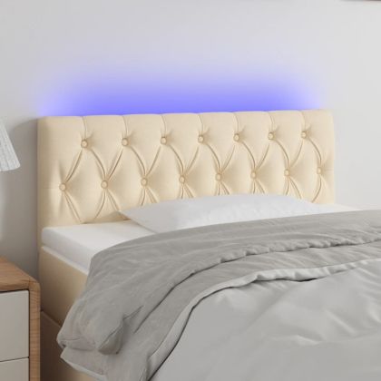 LED горна табла за легло, кремава, 100x7x78/88 см, плат