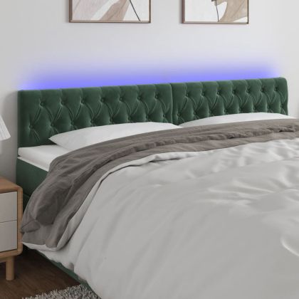LED горна табла за легло, тъмнозелена, 180x7x78/88 см, кадифе
