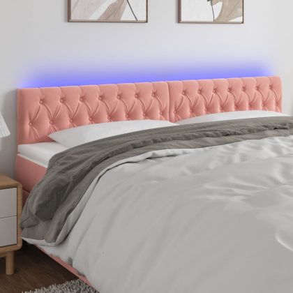 LED горна табла за легло, розова, 180x7x78/88 см, кадифе