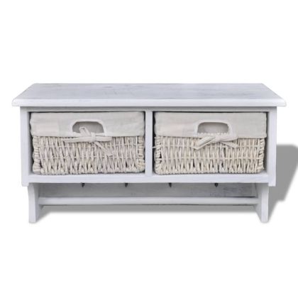 Стенен рафт, бял, 60x23,5x33 см, дърво от пауловния