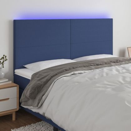 LED горна табла за легло, синя, 160x5x118/128 см, плат