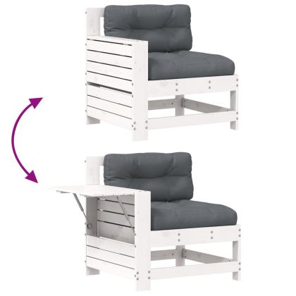 Градинско кресло с подлакътник с възглавница, бяла, бор масив