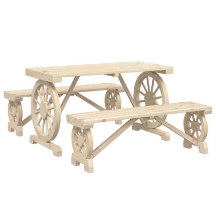 Градински трапезен комплект от 3 части, масивна ела