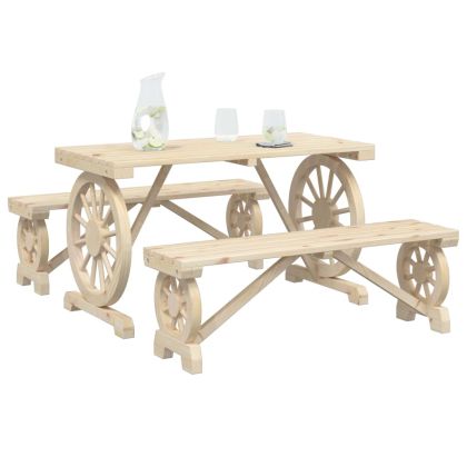 Градински трапезен комплект от 3 части, масивна ела