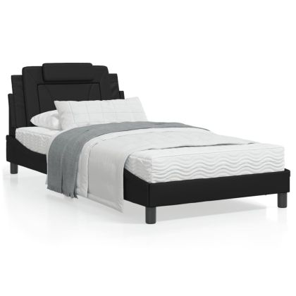 Легло с матрак, черно, 100x200 см, изкуствена кожа