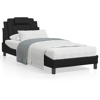 Легло с матрак, черно, 90x200 см, изкуствена кожа