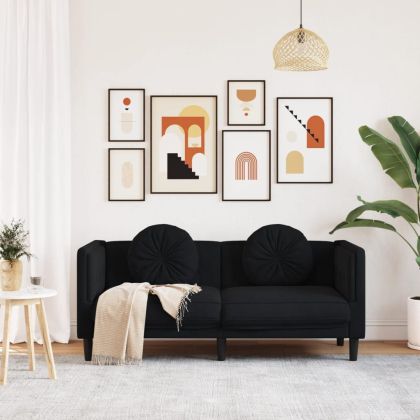 Диван с възглавници 2-местен черно кадифе