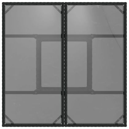 Градинска маса със стъклен плот, черна, 80x80x75 см, полиратан