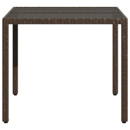 Градинска маса със стъклен плот кафява 90x90x75 см полиратан