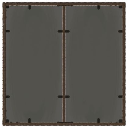Градинска маса със стъклен плот кафява 90x90x75 см полиратан