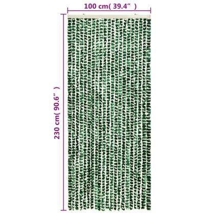 Ресни за врата против мухи, зелено и бяло, 100x230 см, шенил