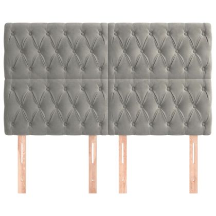 Табла за легло, светло сива, 144x7x118/128 см, кадифе