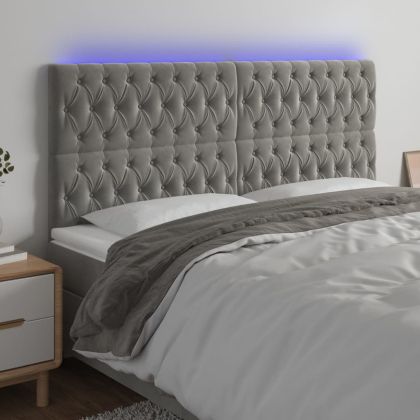 LED горна табла за легло, светлосива, 180x7x118/128 см, кадифе