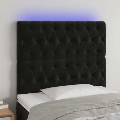 LED горна табла за легло, черна, 90x7x118/128 см, кадифе