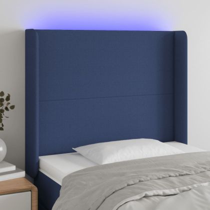 LED горна табла за легло, синя, 83x16x118/128 см, плат