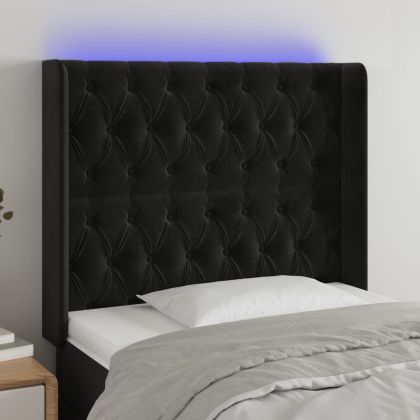 LED горна табла за легло, черна, 93x16x118/128 см, кадифе