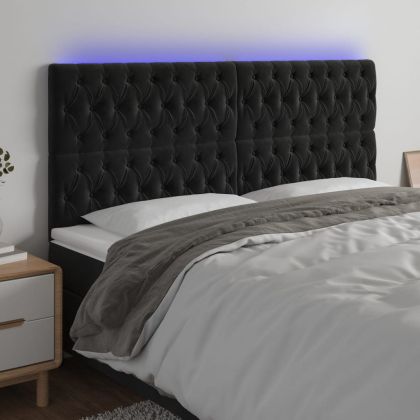 LED горна табла за легло, черна, 180x7x118/128 см, кадифе