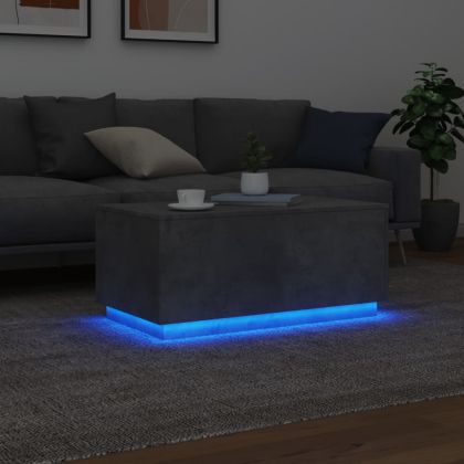 Маса за кафе с LED осветление, бетонно сива, 90x50x40 см