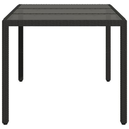 Градинска маса със стъклен плот черен 150x90x75 см полиратан