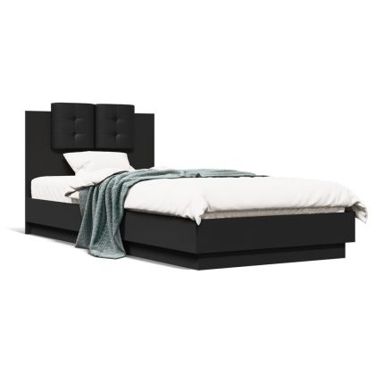 Рамка за легло с табла, черна, 90x200 см, инженерно дърво