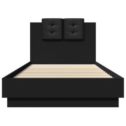 Рамка за легло с табла, черна, 90x200 см, инженерно дърво