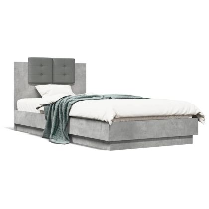 Рамка за легло с табла, бетонно сива, 90x200 см инженерно дърво